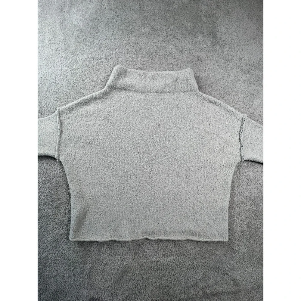 Free People Sweater Womens Small San Vicente Mock Neck Fuzzy Knit Grey Oversized - Picture 9 of 14